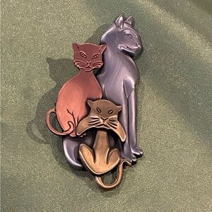 Three Cat Copper Brooch